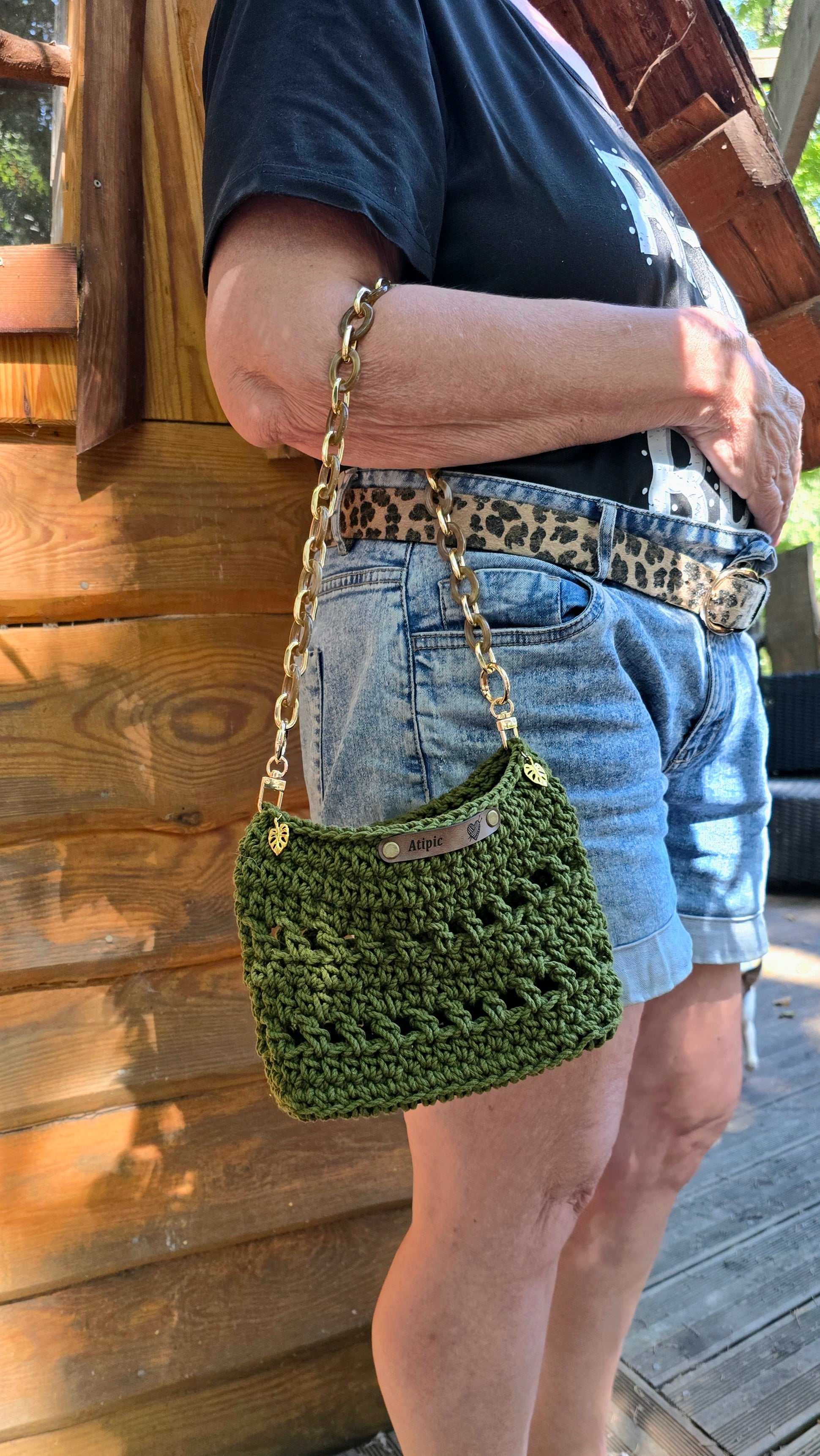 Sac à main Kaki doré