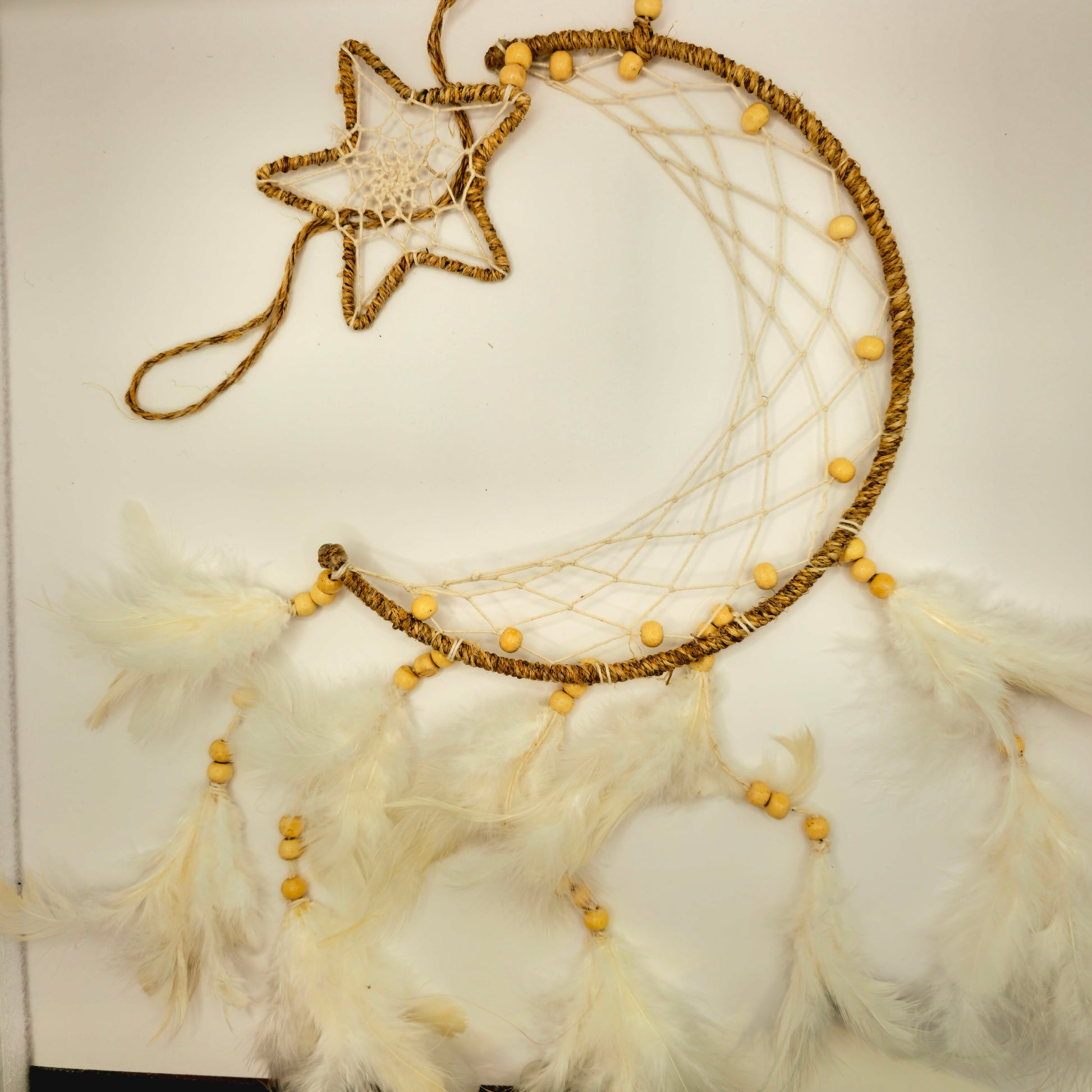 Attrape-rêves chanvre lune et étoiles blanc