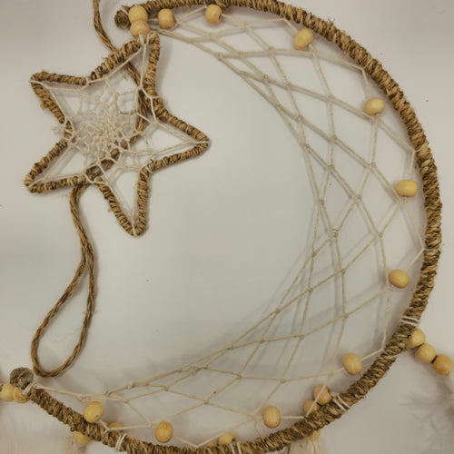 Attrape-rêves chanvre lune et étoiles blanc