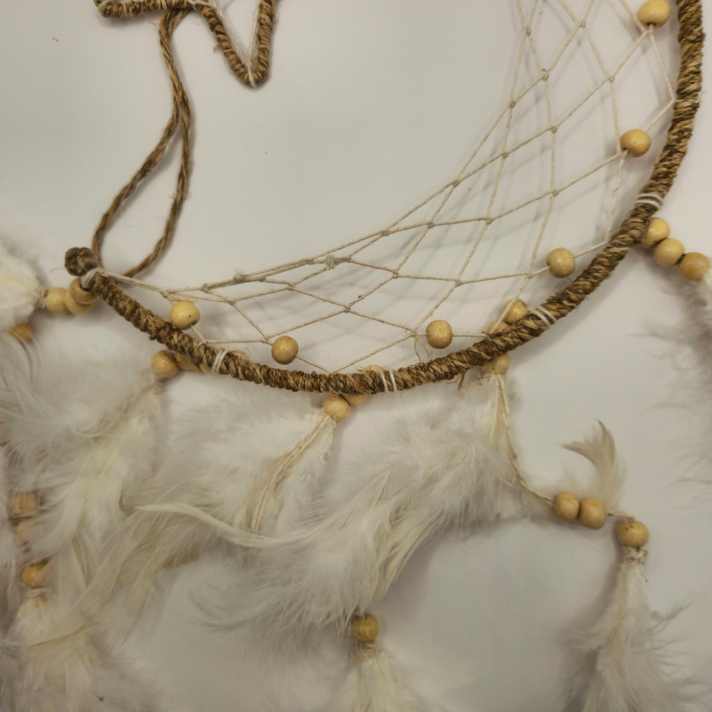 Attrape-rêves chanvre lune et étoiles blanc