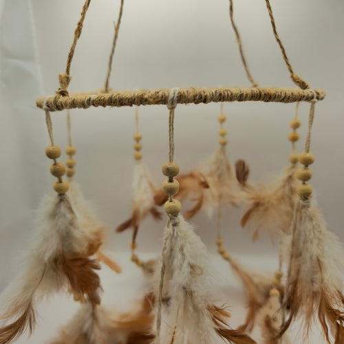 Attrape-rêves rond en chanvre marron/blanc cassé