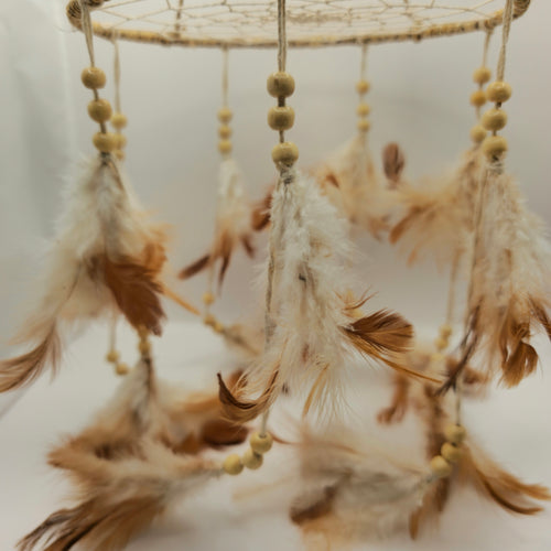 Attrape-rêves rond en chanvre marron/blanc cassé