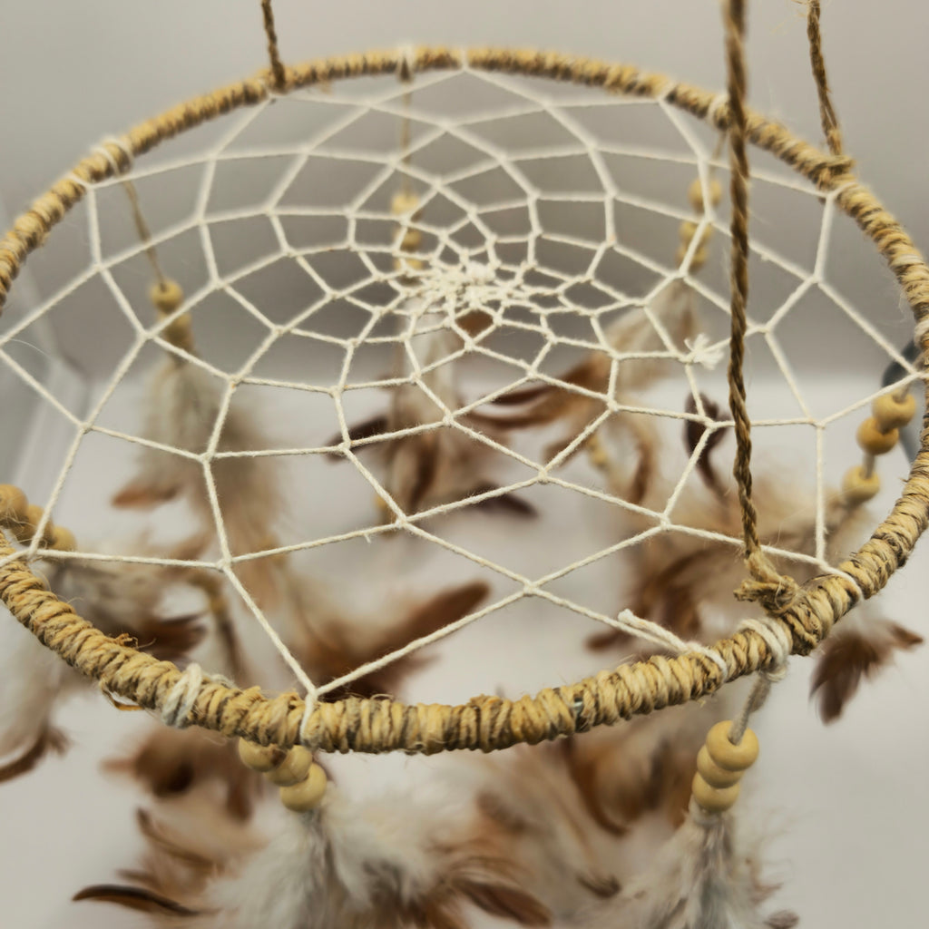 Attrape-rêves rond en chanvre marron/blanc cassé